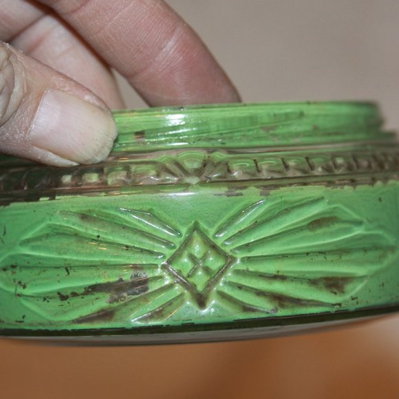 Reverse Painted Glass Vanity Dresser Trinket Sail Boat Lid Powder Jar Vintage - Picture 4 of 4